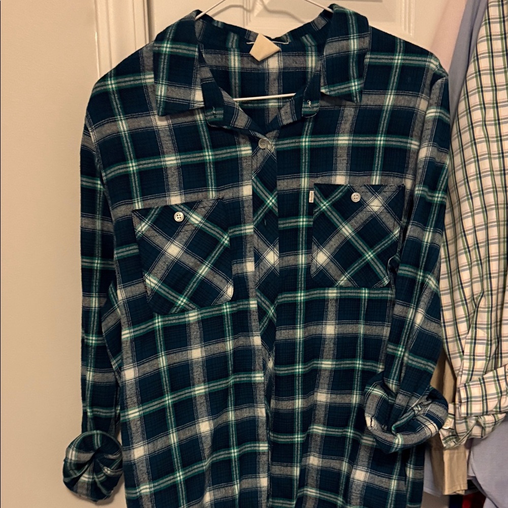 Levi's Blue and White Plaid Shirt
